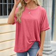 thumbnail image 4 of asjyhkr T-Shirts pour Femmes Col Rond Manches Courtes à Revers Hauts d'Été Mode 2025 Chic T-Shirts Basiques, 4 of 7