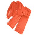 thumbnail image 1 of vdgthytj Toddler Boy Girl Fall Spring Clothes Kids Long Sleeve Button down Shirt and Wide Leg Pants 2PCS Lounge Outfit, 1 of 9