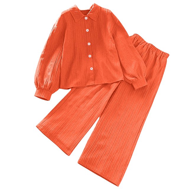 vdgthytj Toddler Boy Girl Fall Spring Clothes Kids Long Sleeve Button down Shirt and Wide Leg Pants 2PCS Lounge Outfit