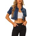 thumbnail image 4 of INSPIRE CHIC Women's Cropped Denim Jacket Short Sleeve Button Front Jean Jacket Dark Blue L, 4 of 6