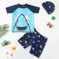 thumbnail image 2 of MIASHUI Boys Two Piece Rash Guard Swimsuits Kids Short Sleeve Bathing Suit with Sun Hat,Sky Blue,7-8 Years, 2 of 6