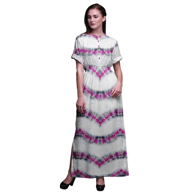 Bimba Robe Longue en Rayonne Shibori Teinture sur Nœuds pour Femmes Boho Plage Cocktail Fête Maxi Fendue - Grand