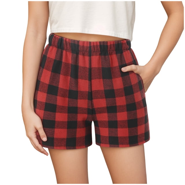 Zanarzt Shorts Athlétiques de Base pour Tout-Petits Filles Garçons, Shorts de Pyjama pour Filles, Shorts Décontractés d'Été à Carreaux, Bas de Plage Rouges, 2-3 Ans