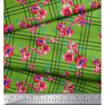 thumbnail image 2 of Soimoi Green Cotton Duck Fabric Check & Floral Print Fabric by Yard 42 Inch Wide, 2 of 5