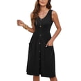 thumbnail image 2 of Robes d'Été pour Femmes Sans Manches Décontractées Amples Évasées à Boutons Robe Midi avec Poches Noir m, 2 of 9