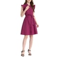 thumbnail image 2 of INSPIRE CHIC Robe-Chemise pour Femme Manches Cap Pointes Col à Pointes Taille à Nouer Boutons Mi-Longues Fuchsia S, 2 of 6