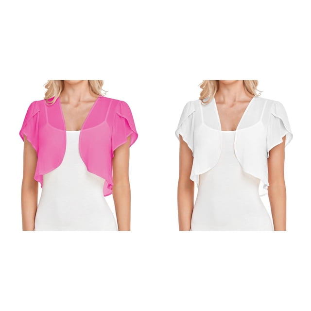 (2-Pack) Kcodviy Women Solid Short Womens Sweaters Plus Size Sleeve Cropped Bolero Open Light Knit Cardigans for Women Front Chiffon Cardigan