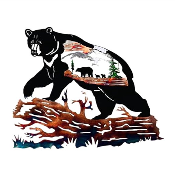 Metal Decor Bear Metal Wall Art Tree Personality Black Bear Animal Decoration for Living Room Metal Decor Art,1 x Decorations
