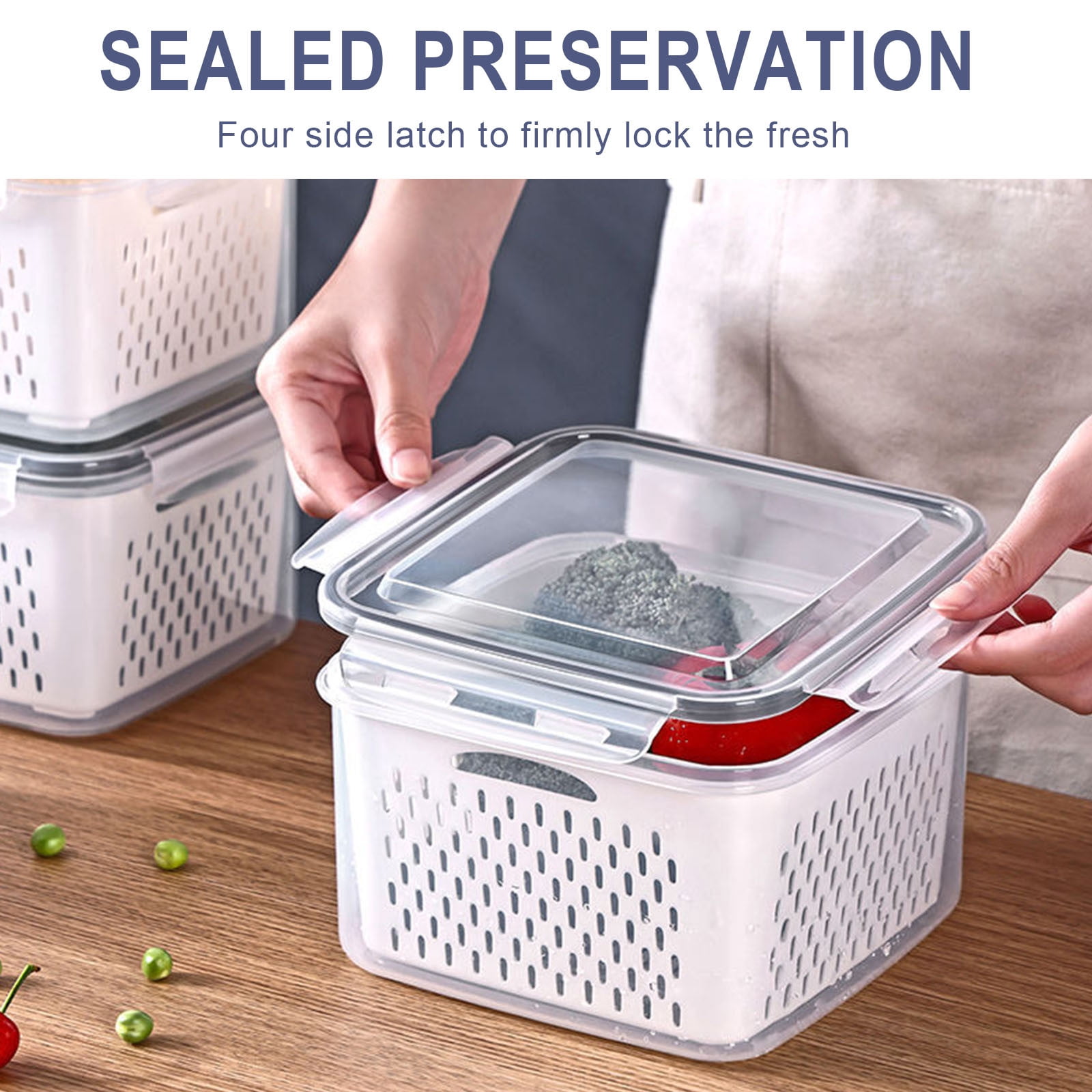Yhmxh Lunch Box Meal Prep Containers Fruit Vegetable Storage Containers for Fridge Draining Fresh Containers 3 in 1 Produce Storage Containers Large Organizer Bins with Lid & Colander Ramadan Calendar