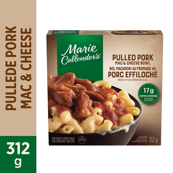 Marie Callender’s Pulled Pork Mac & Cheese Bowl - Creamy Mac & Cheese Topped with Pulled Pork Blended with Kansas City Style BBQ Sauce - No Artificial Flavours or Colours, Pulled Pork Mac & Cheese