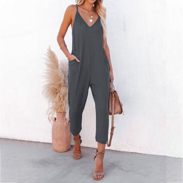 drppepioner Combinaison Femme Mode Été Poche Solide Décontractée Sans Manches à Bretelles