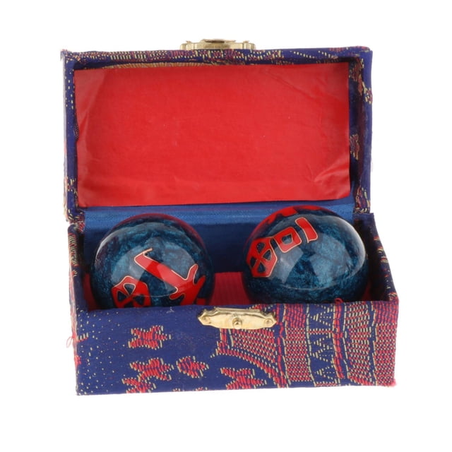 QualitChoice 2 Pieces Massage Balls with Storage Balls Box Baoding for Middle Aged People Gossip Blue Fu Word Blue Diameter 42mm