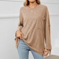 thumbnail image 2 of Yuyuzo Womens Fall Tops Round Neck Long Sleeve Ribbed Knit Loose Tops Solid Color Casual Blouses with Pocket, 2 of 6