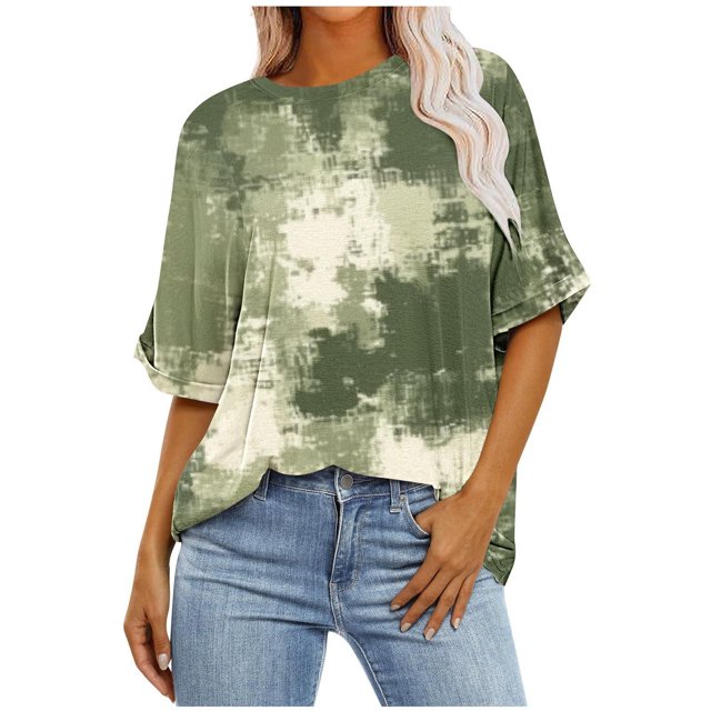 Pisexur Hauts pour Femmes Mode Décontractée Manches Courtes Col Rond T-Shirts Confortables Amples Imprimé Floral Blouses Printemps Été Hauts Élégants Imprimés Graphiques Grandes Tailles Tops de Sortie S-5TG