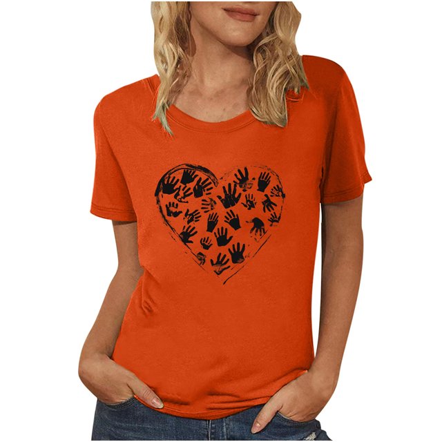 Dadaria T-Shirt pour Femmes T-Shirt Orange Hauts T-Shirt à Manches Courtes Col Ras du Cou Tee Matières Chandail d'Été Blouses S