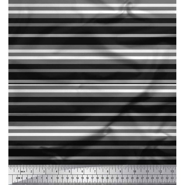 Soimoi Rayon Crepe Fabric Horizontal Stripe Print Sewing Fabric Yard 46 Inch Wide