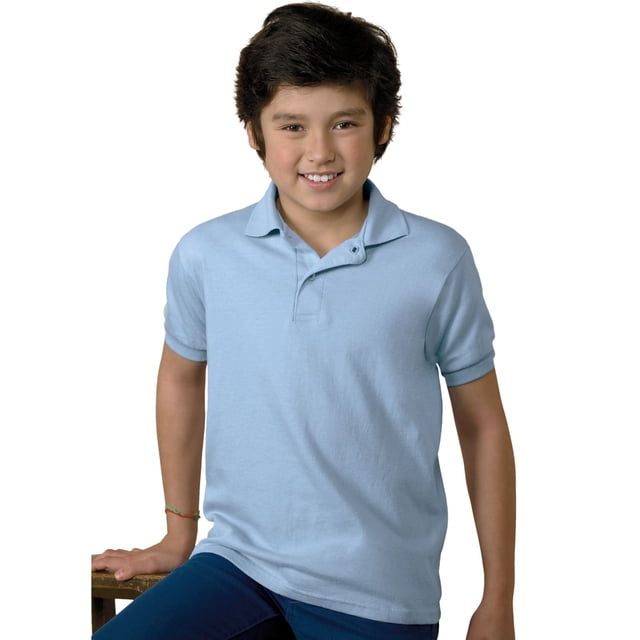 Hanes Cotton-Blend Kids` Jersey Polo, M, Light Blue