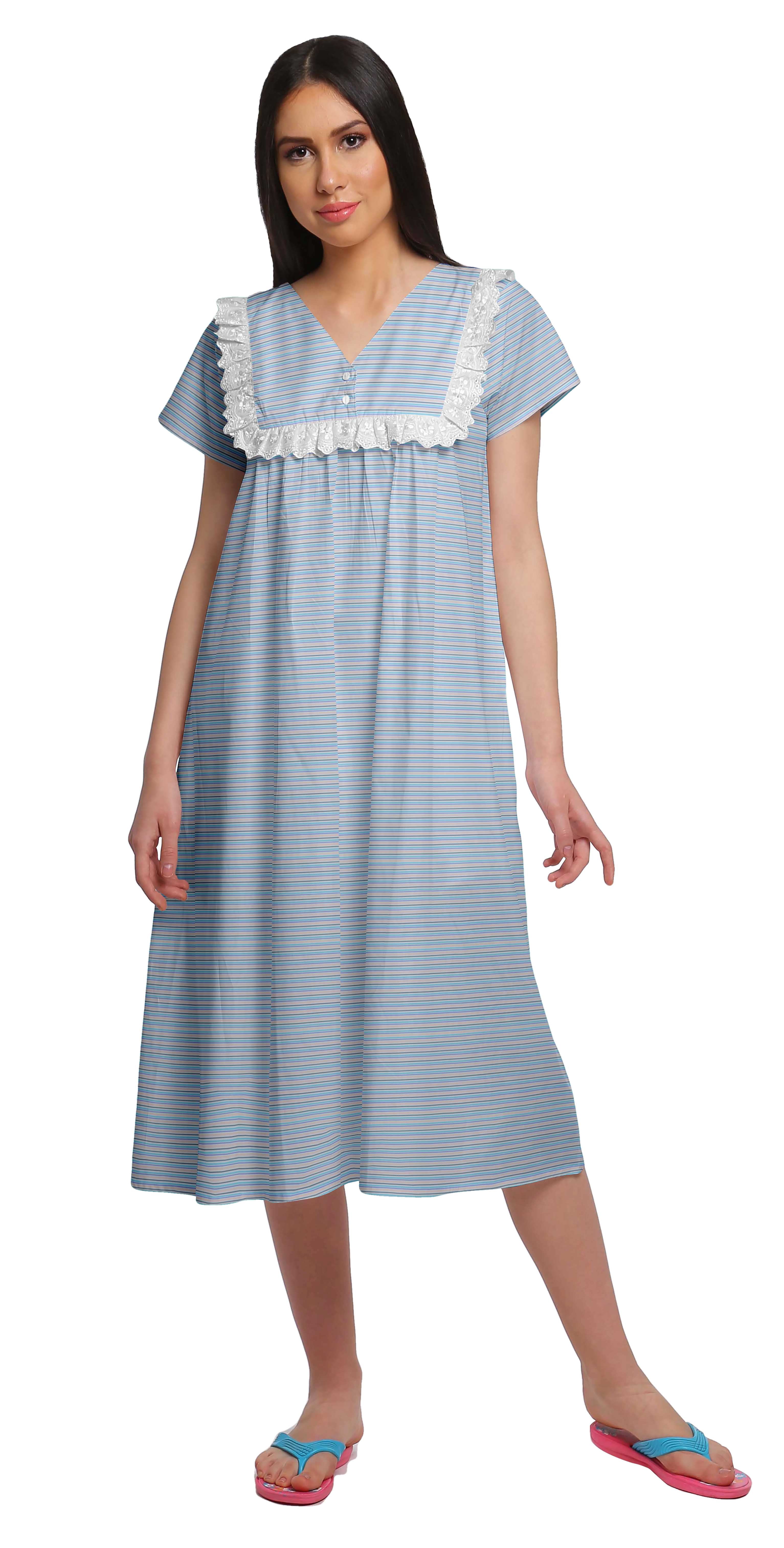 Moomaya Chemise de Nuit à Manches Courtes Imprimée pour Femmes, Patte de Boutonnage, Vêtement de Nuit