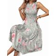 thumbnail image 4 of Robe d'Été Mi-Longue à Fleurs pour Femme, Manches à Volants, Robe Smockée, Fluide, Invitée de Mariage, Vert, Fleur, TG, 4 of 9