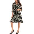 thumbnail image 2 of INSPIRE CHIC Robe en Mousseline Florale pour Femme à Manches Mi-Longues, Taille à Nouer, Boutonnée, Évasée, Noir m, 2 of 5