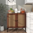 thumbnail image 2 of Costway Rattan Buffet Sideboard Wine Cabinet Cupboard w/ Adjustable Shelf Walnut, 2 of 9