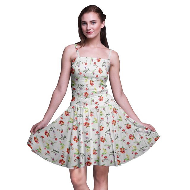 Bimba Robe Soleil Mini à Taille Smockée pour Femmes à Imprimé Floral Tenue de Fête d'Été-Xxx-Grand