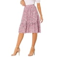 thumbnail image 4 of Unique Bargains Women's Ruffle Hem Flowy Tiered A-Line Floral Midi Skirt, Dusty Pink, L, 4 of 6