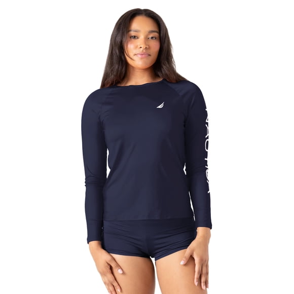 Nautica Women's Rashguard â Quick-Dry, UPF Protection, Swim Shirt, Pool, Beach, Hiking, Yoga, Volleyball, Navy, Medium