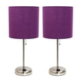 thumbnail image 1 of LimeLights Brushed Steel Stick Lamp with Charging Outlet and Fabric Shade 2 Pack Set, 1 of 9