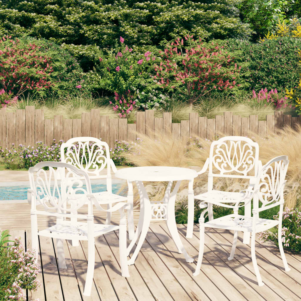 vidaXL 5 Piece Bistro Set Cast Aluminium White