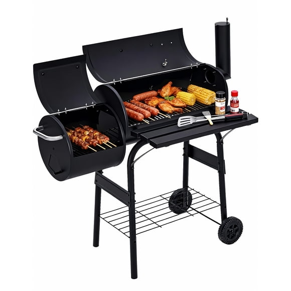 BeesClover Barbecue au Charbon pour l'Extérieur et Combo Fumoir Déporté, Conception à Roulettes avec Poignée, Idéal pour le Camping, les Pique-Niques, les Rassemblements sur Patio et dans la Cour Arrière