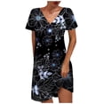 thumbnail image 2 of Meichang Robe d'Été Mini Grande Taille pour Femmes 2024 Été à Imprimé Floral Robe de Plage à Manches Courtes Décontractée Ample Robes Tendance à Col en V Robes d'Été pour les Vacances, P-5TG, 2 of 5