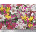 thumbnail image 2 of Soimoi Pink Poly Georgette Fabric Leaves & Lily Floral Print Sewing Fabric Yard 52 Inch Wide, 2 of 6