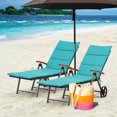 thumbnail image 1 of Gymax 2PCS Folding Patio Rattan Lounge Chair Cushioned Aluminum Adjust Wheel Turquoise, 1 of 10