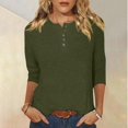 thumbnail image 2 of Yuyuzo Womens 3/4 Sleeve Tops Basic Button Crew Neck Solid Color Loose Fitted Tunics Tee Blouses, 2 of 5