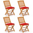 thumbnail image 1 of Costway Outdoor Folding Chairs Set of 4 Acacia Wood High-Back Chair with Seat Cushions Red, 1 of 8