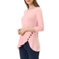 thumbnail image 4 of INSPIRE CHIC Hauts pour Femmes Col Rond Manches 3/4 Décor Boutons Ourlet Irrégulier Blouse Style Décontracté TP Rose Pâle, 4 of 7