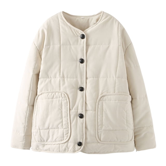 WRKEKC Women's Plus Size Puffer Jacket Oversized Fit Utility Pockets Winter Wear Street Style Comfort White S
