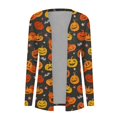 thumbnail image 4 of Women‘s Halloween Cardigan Sweater Skull Pumpkin Print Pattern Long Cardigans Sweater Coats Tops Ginger M, 4 of 5