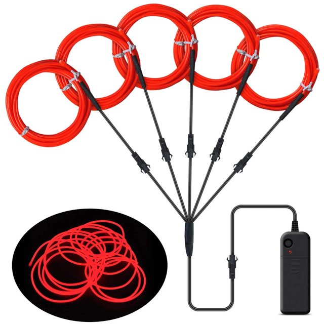 Fil 5 * 1 m Néon Cordon Lumineux Fil Lumineux Stroboscopique Électroluminescence pour Halloween Noël Fêtes - Rouge
