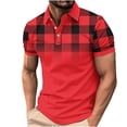 thumbnail image 3 of Sentmoon Ladies Tops Plus Size Loose Turndown Collar Short Sleeve Breathable Summer Casual Outfits for Mens Plaid Print T-Shirt Fashion for Running or Jogging Red XXXL, 3 of 6