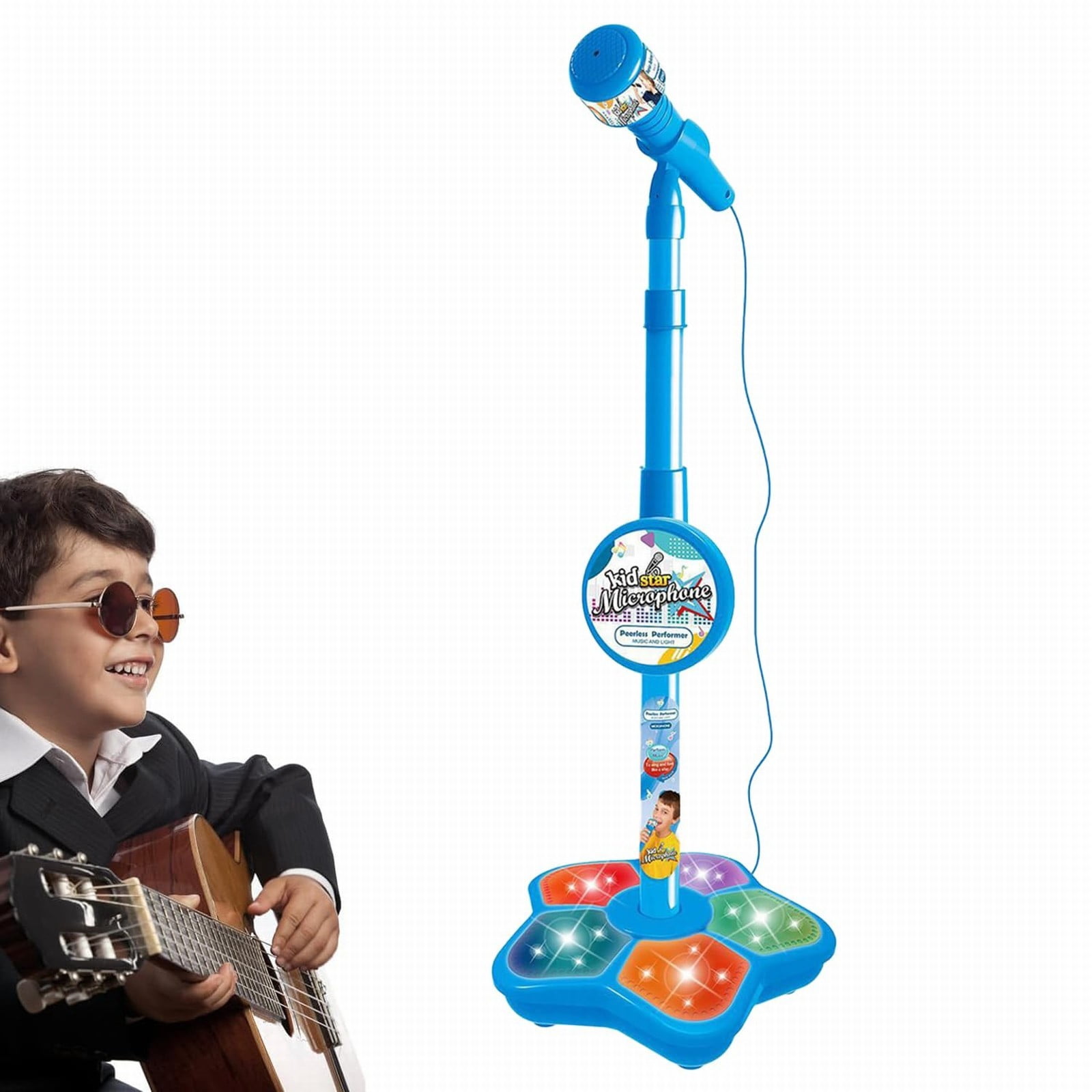 Microphone et Support pour Enfants, Machines de Karaoké pour Filles, Microphone pour Enfants, Machine de Karaoké Réglable avec Lumière, Pédale, Passe-Temps pour Filles, Jouet Musical de Chant avec Clignotement