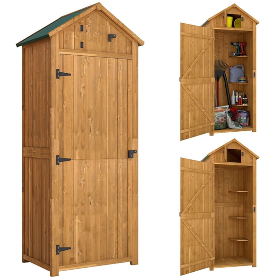 Brown Garden Storage Shed - 30" x 21" x 71" Outdoor Tool House with 3 Shelves & Asphalt Roof - Perfect for Patio & Yard Organization