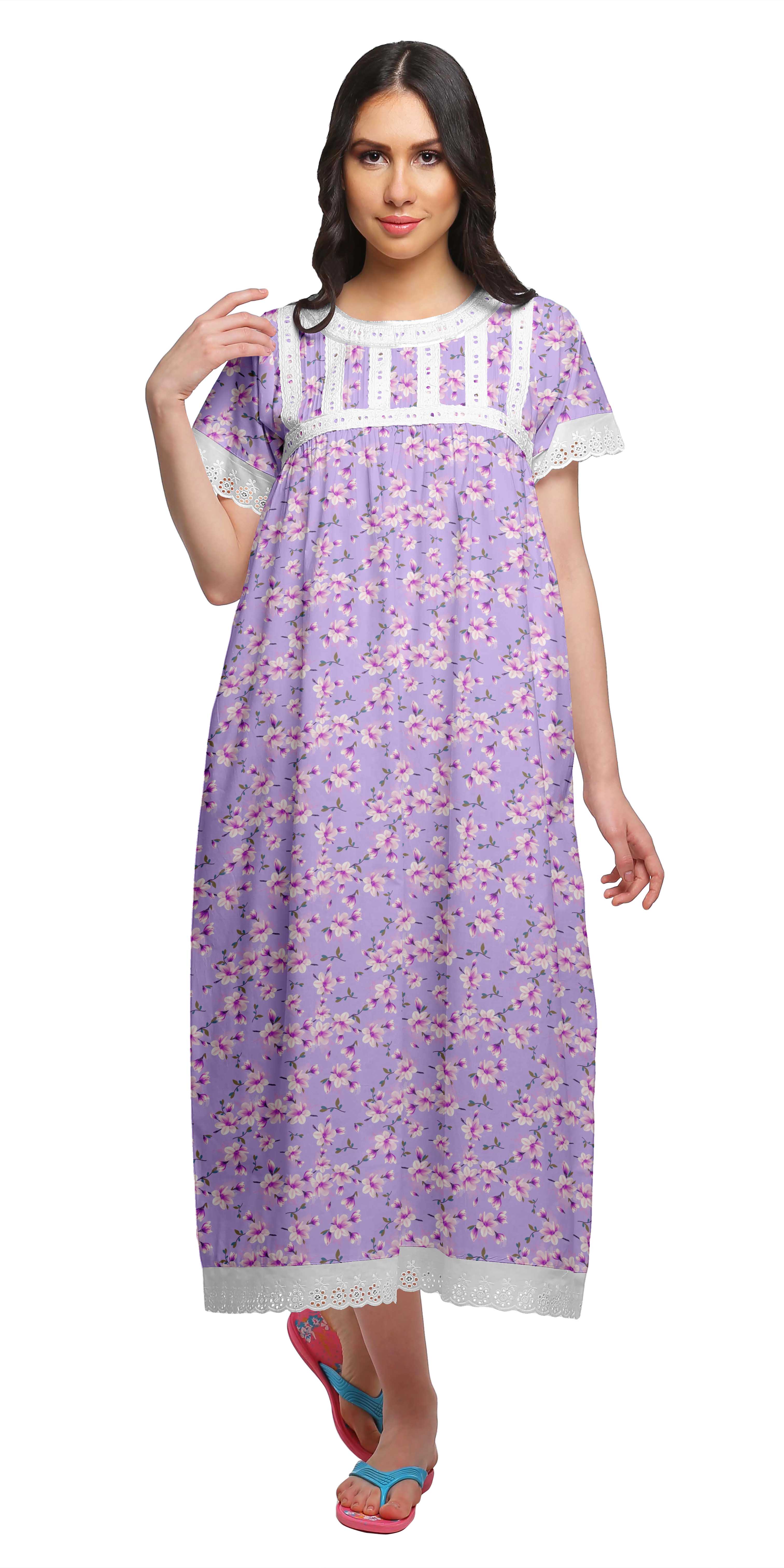 Moomaya Chemise de Nuit à Col Marin en Coton Imprimé pour Femmes, Boutonnée