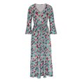 thumbnail image 3 of Fshaion Robe d'Été pour Femmes 2024 Grande Taille Col en V Imprimé Manches 3/4 Patchwork Robe Longue Décontractée Liquidation à Moins de 10!, 3 of 5