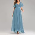 thumbnail image 4 of Robes d'Invitée de Mariage pour Femmes Portefeuille à Col en V en Mousseline Maxi Cocktail Soirée Bal Robe Élégante Longue Robe de Demoiselle d'Honneur, 4 of 7