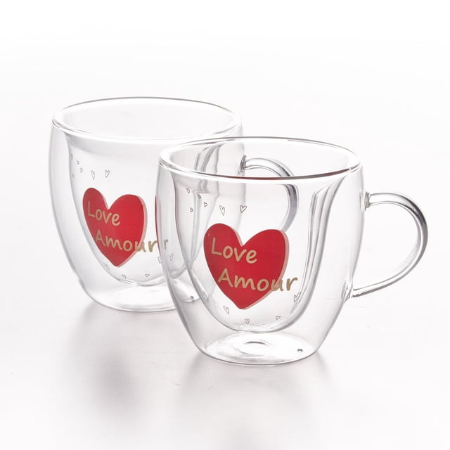 Double Double Coeur Amour Tasse à Café 250 ml Ensemble de 2