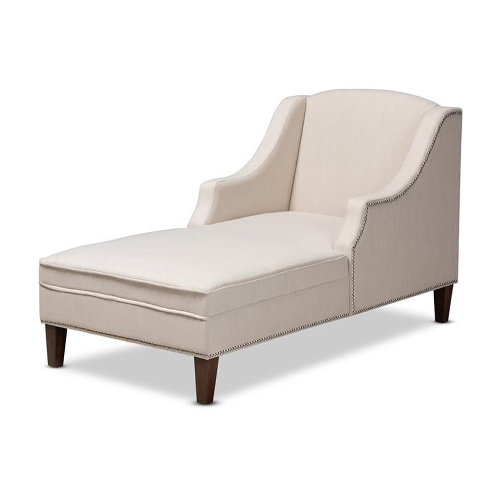Baxton Studio Leonie Beige Chaise Longue Rembourrée Finition Brune