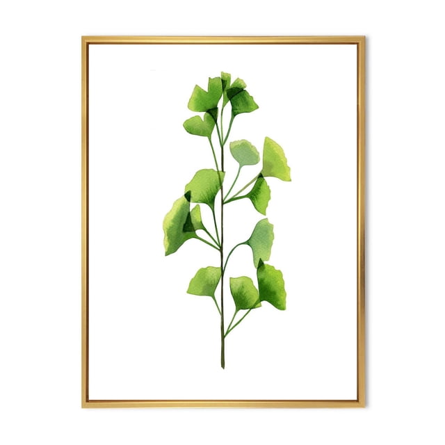 Designart Cadre Flottant de Feuillage de Plante de Champ Vert ART Mural Représentant une Plante Verte Aquarelle Centrée avec Plusieurs Feuilles sur des Tiges Minces, Imprimée sur Toile de Coton de Qualité Supérieure avec des Encres Résistantes à la Décoloration, Enveloppée et Tendue sur un sous-Cadre en Bois de 1 Po à l'Intérieur d'Un Cadre Flottant en Bois Clair, Arrivant Prête à Accrocher et Convenant à la Déco de Maison de style Ferme Ou Chalet.