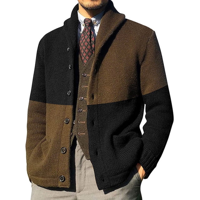 MAWCLOS Mens Outwear Open Front Cardigan Sweater Long Sleeve Sweaters Knitted Outdoor Color Block Cardigans Black M